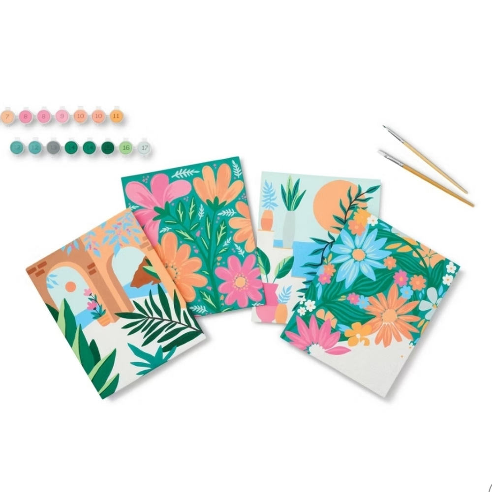4pk Paint by Number Canvas boards Floral - Mondo Llama™: DIY Art Kit Acrylics